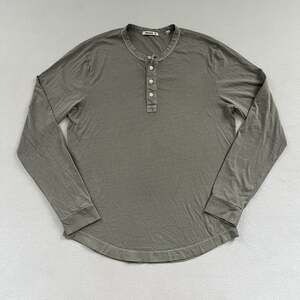 Buck Mason Green Venice Wash Pima Cotton Curved Hem Henley Long Sleeve Shirt M